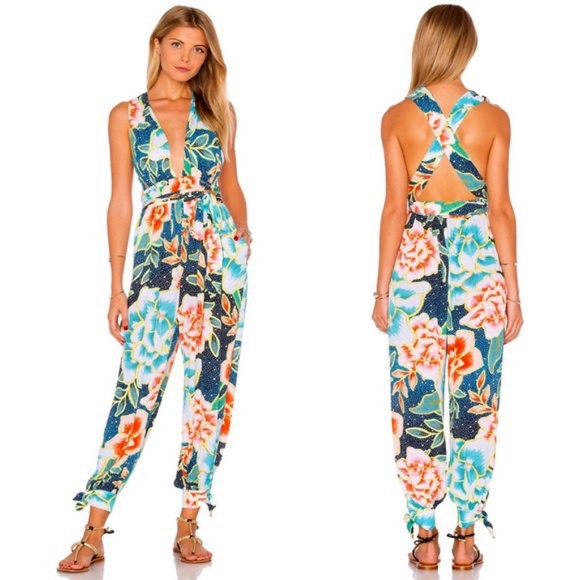 Mara Hoffman Pants - Mara Hoffman Floral Wrap Jumpsuit Arcadia Indigo